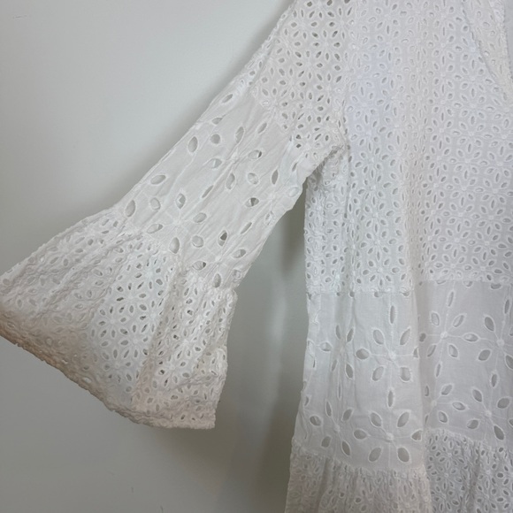 Tyler Böe Ingrid White Eyelet Dress Bell Sleeve Cotton Boho Babydoll Size S - Picture 9 of 10